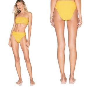 NWT PilyQ  Lace High Waisted Teeny Bikini Bottom in Marigold Sz. L